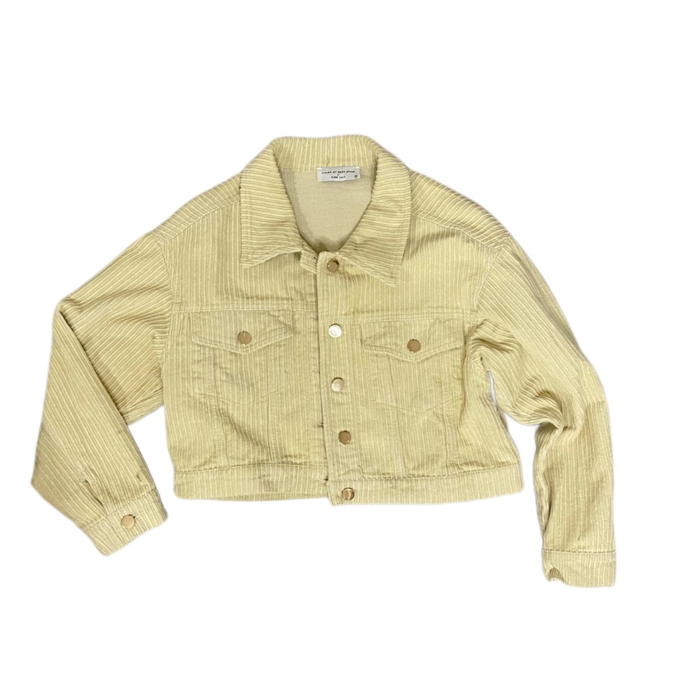 LIVING MY BEST STYLE - PINK LILY FENWAY EMBROIDERED COLLAR CORD BEIGE JACKET-